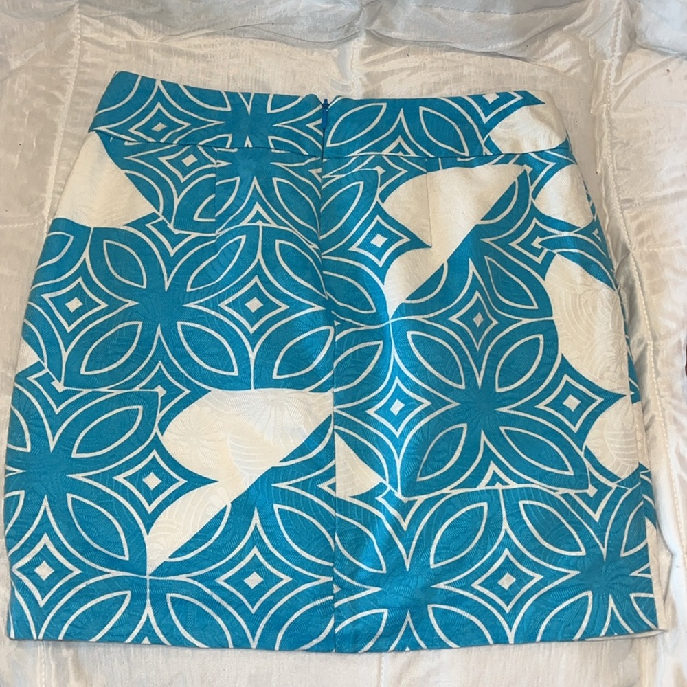 Trina Turk Cotton Mini Skirt Size 2 Turquoise Geometric Print Pockets - Picture 5 of 13